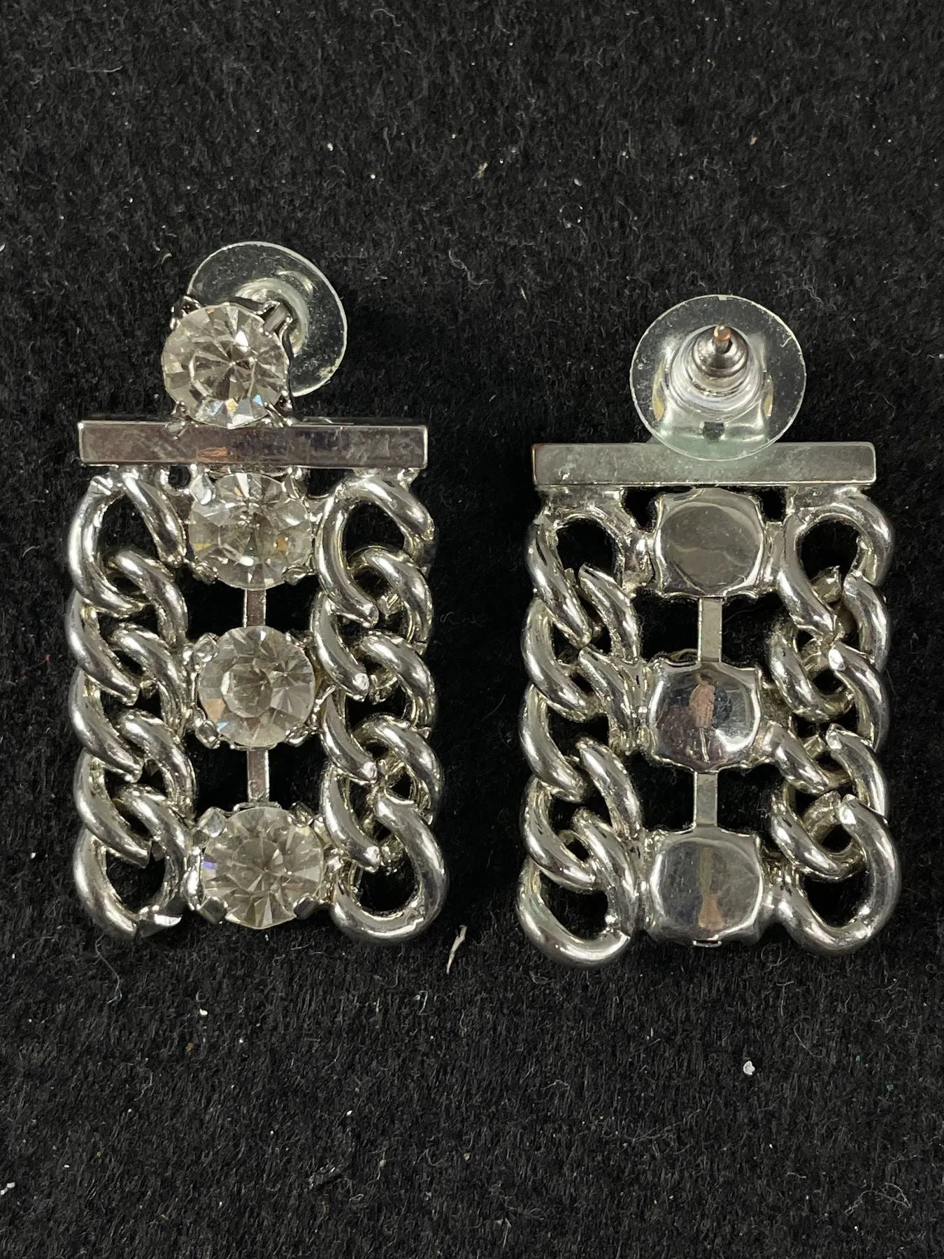 Vintage Rhinestone Silvertone Necklace Earrings Set