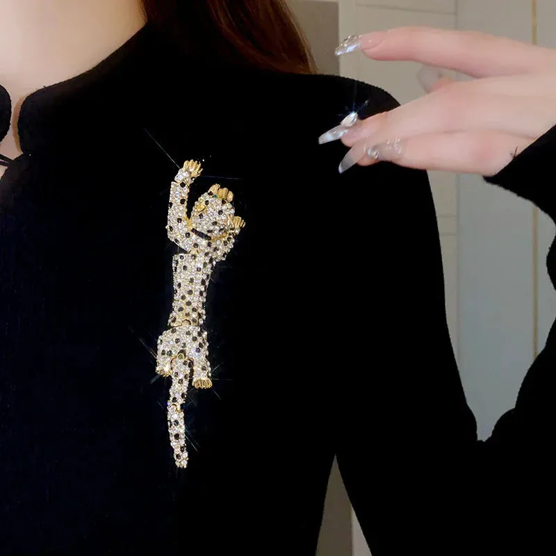 Vintage Rhinestones Crouching Tiger Figure Brooches