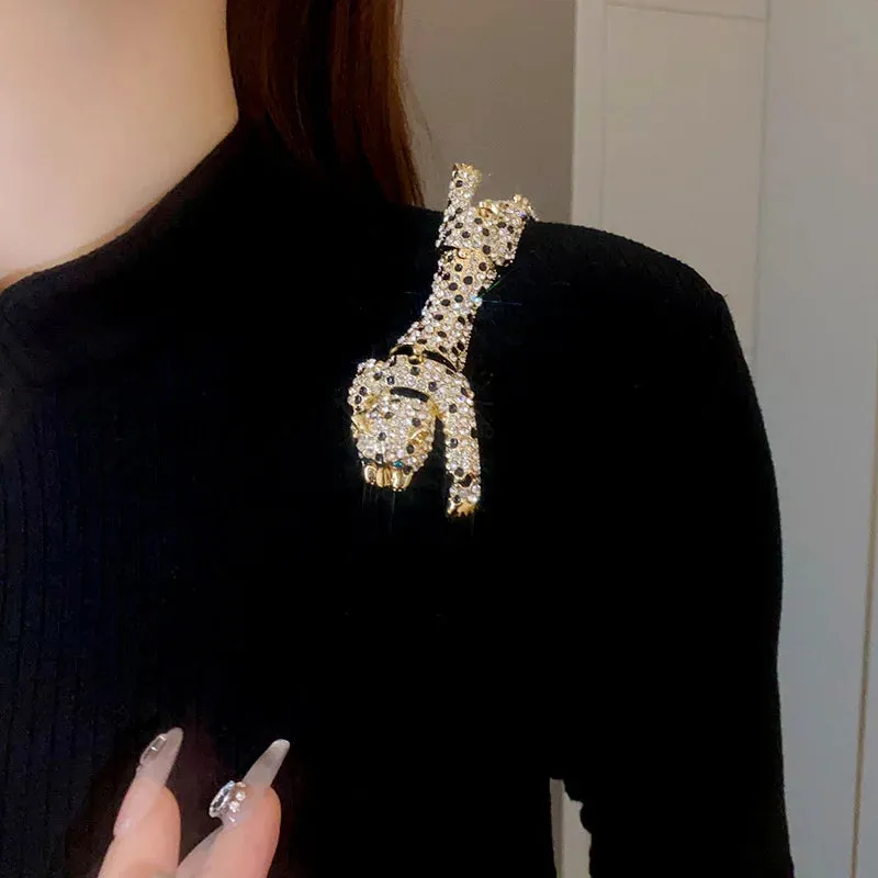 Vintage Rhinestones Crouching Tiger Figure Brooches