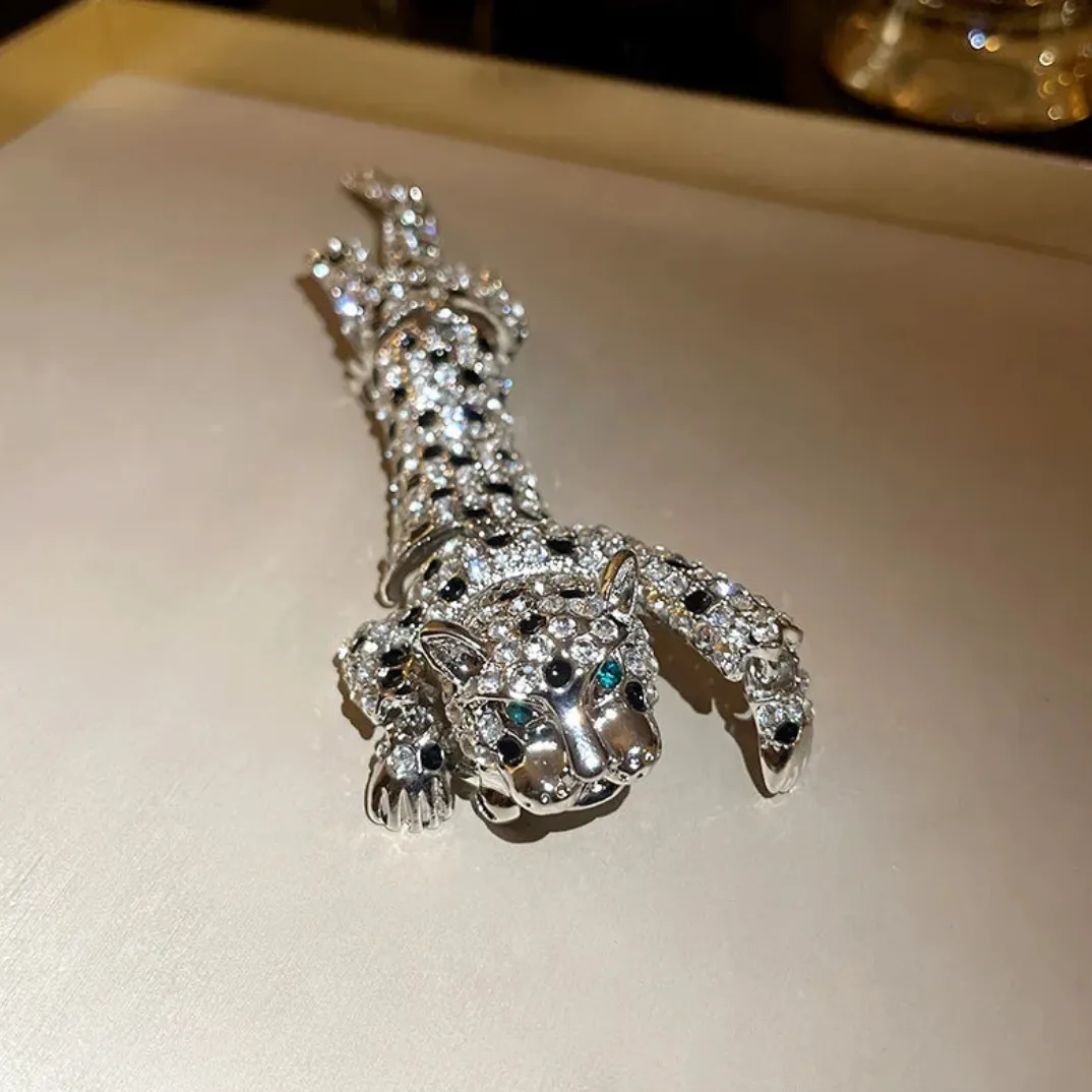 Vintage Rhinestones Crouching Tiger Figure Brooches