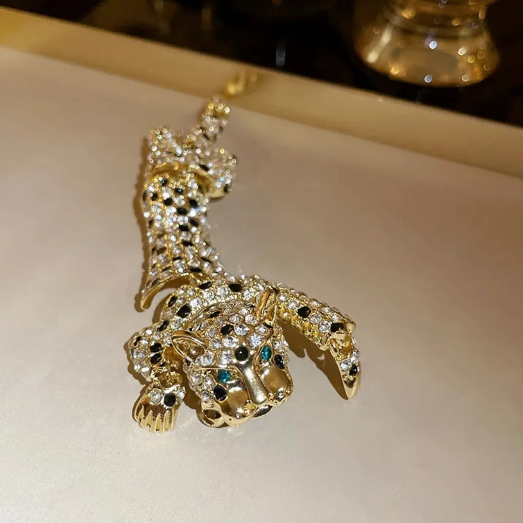 Vintage Rhinestones Crouching Tiger Figure Brooches