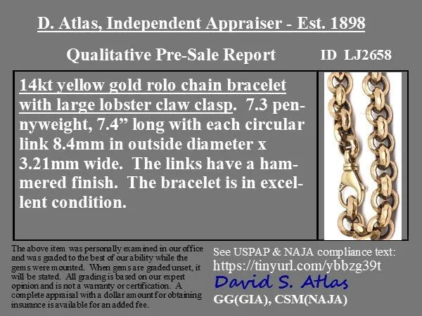 Vintage Rolo Chain Bracelet, 14kt