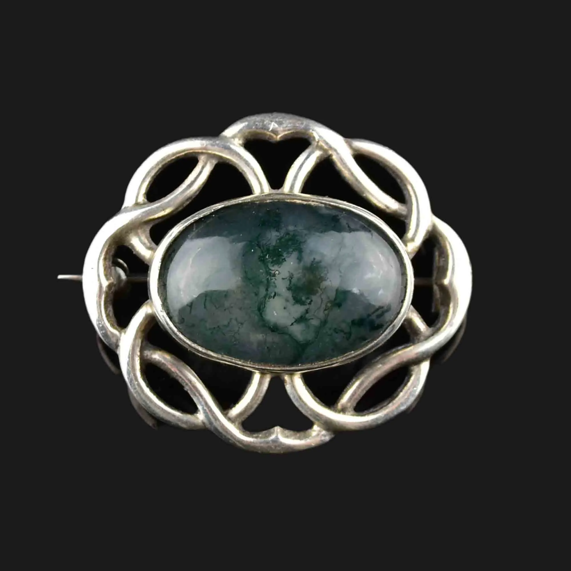Vintage Silver Scottish Moss Agate Brooch