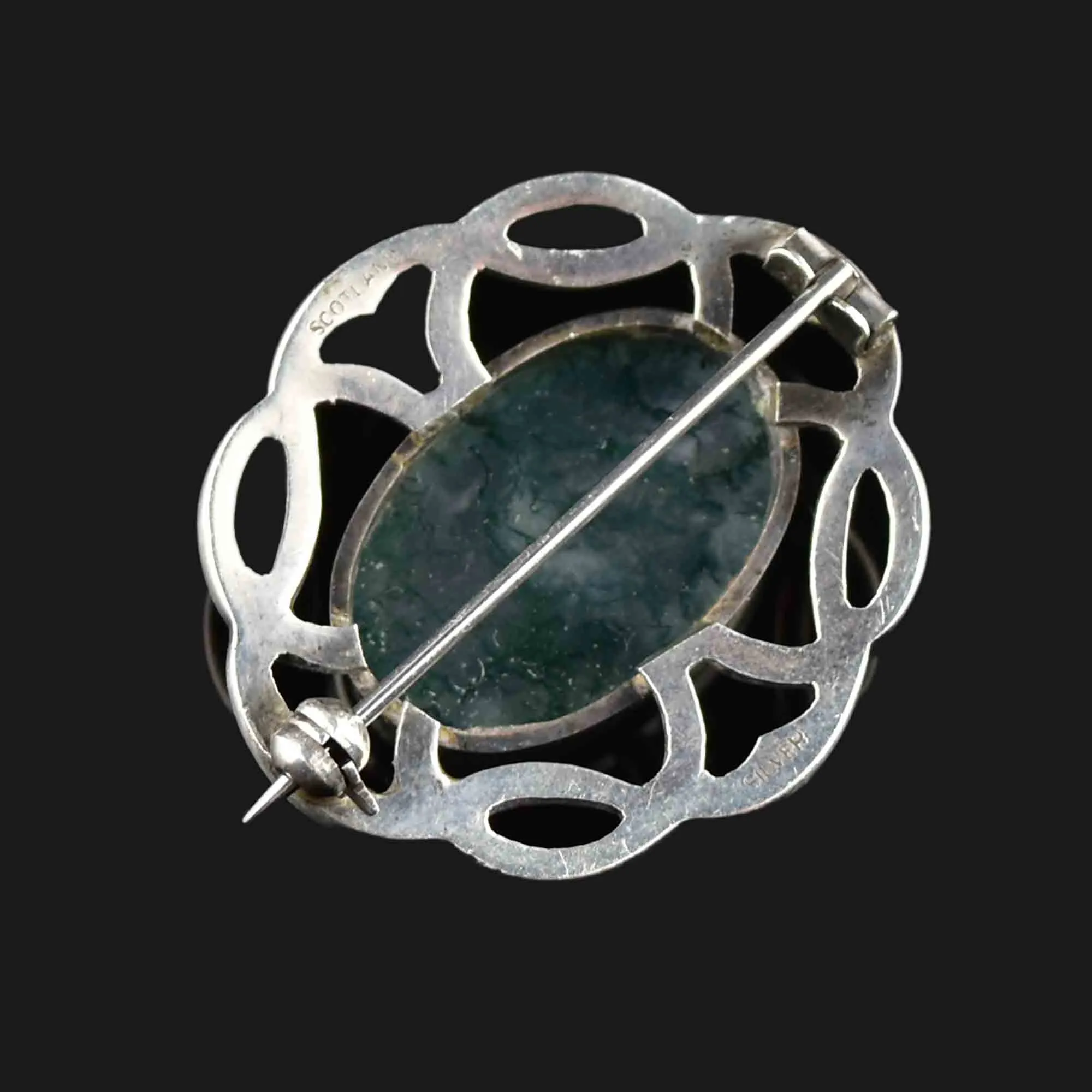Vintage Silver Scottish Moss Agate Brooch