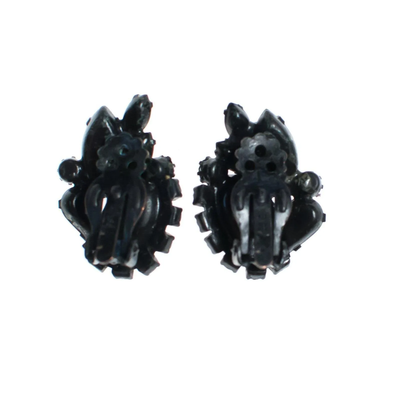 Vintage Weiss Hematite, Jet, and Red Rhinestone Statement Earrings