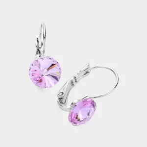 Violet Round Crystal Lever Back Pageant Earrings | Interview Earrings |  376384