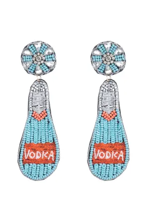 VODKA BOTTLE SEED BEAD W/ RHINESTONE DROP EARRINGS