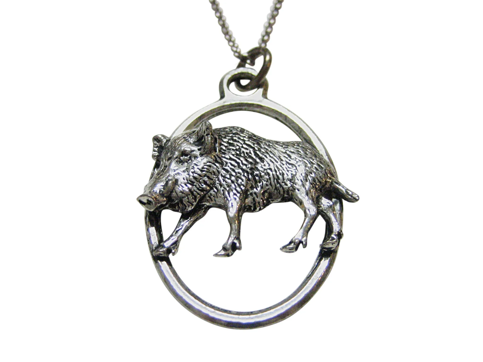 Walking Boar Large Oval Pendant Necklace