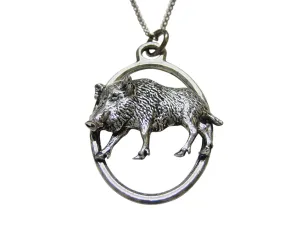 Walking Boar Large Oval Pendant Necklace