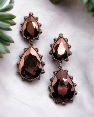Western Rhinestone Double Teardrop Earring in Rose Gold