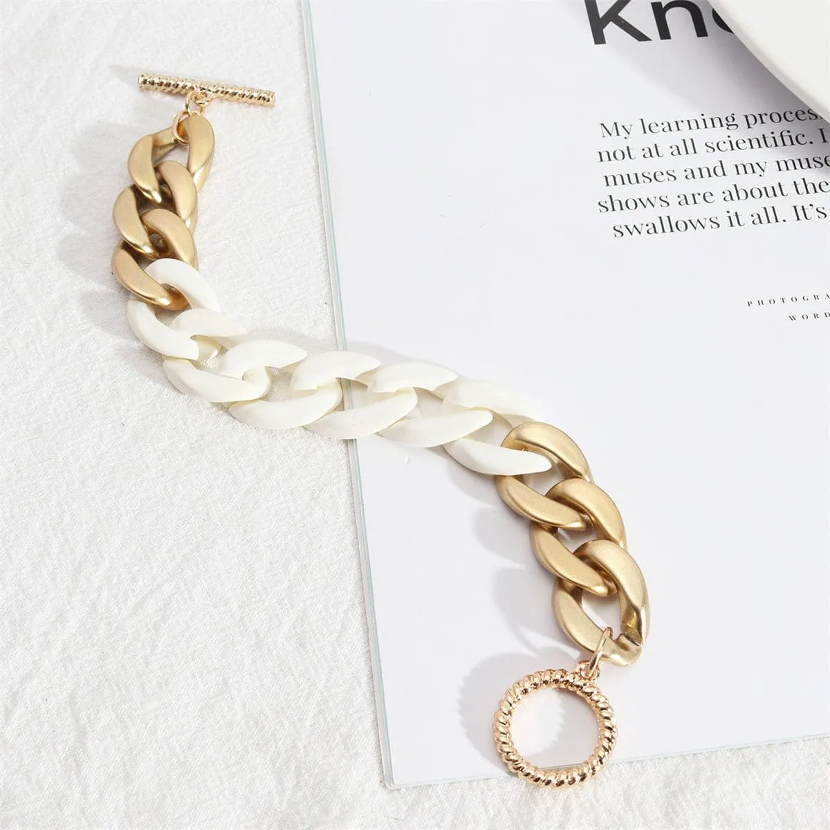White Acrylic & 18K Gold-Plated Curb Chain Toggle Bracelet