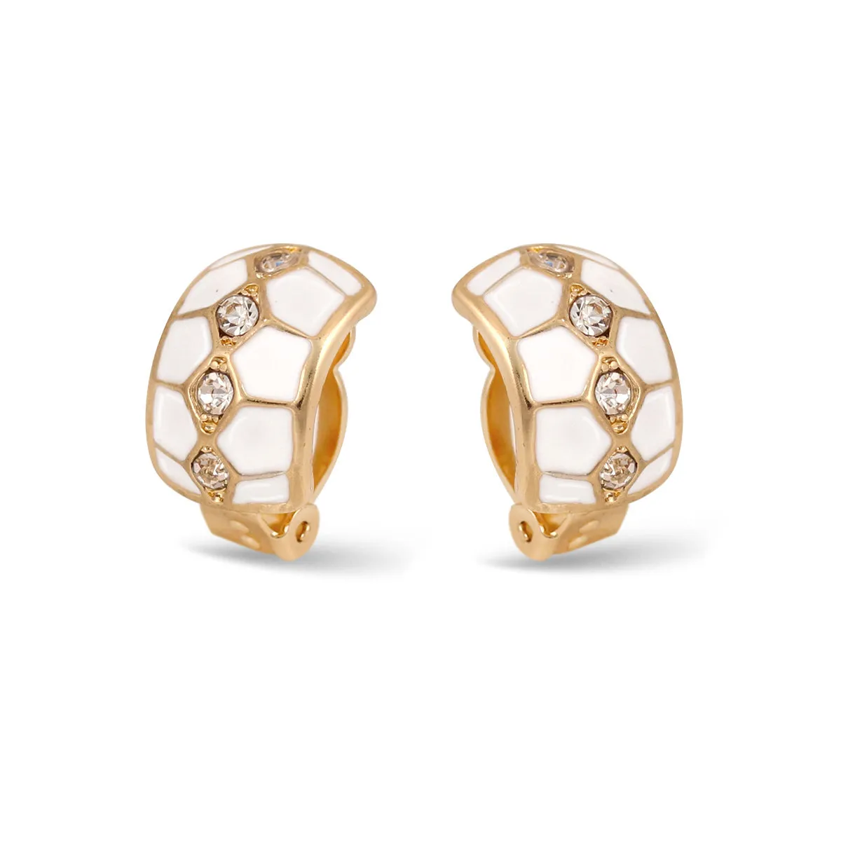 WHITE EPOXY GOLD CRYSTAL CLIP-ON EARRINGS #SQ32977ECGW (RH24)