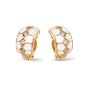 WHITE EPOXY GOLD CRYSTAL CLIP-ON EARRINGS #SQ32977ECGW (RH24)