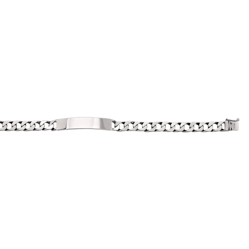 White Gold Solid Link ID Bracelet