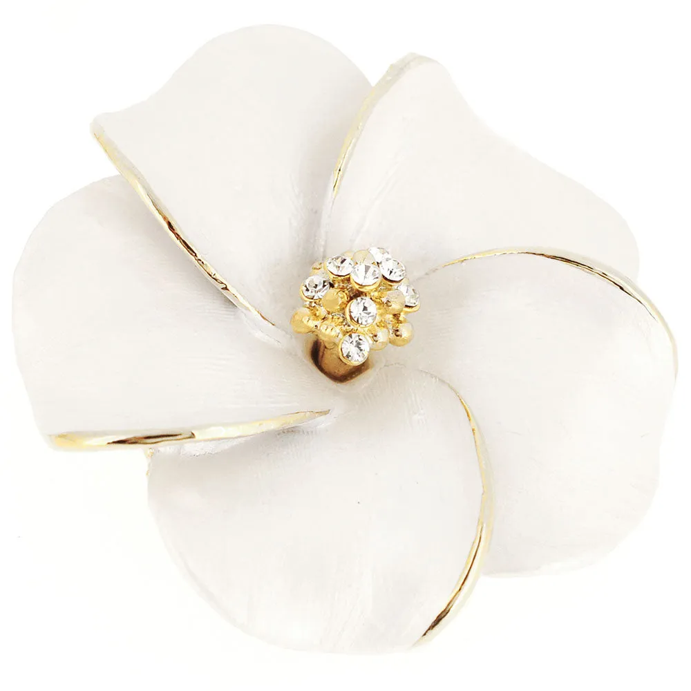 White Hawaiian Plumeria Swarovski Crystal Flower Pin Brooch And Pendant