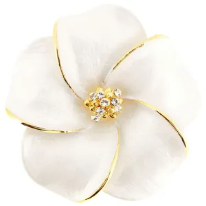 White Hawaiian Plumeria Swarovski Crystal Flower Pin Brooch And Pendant