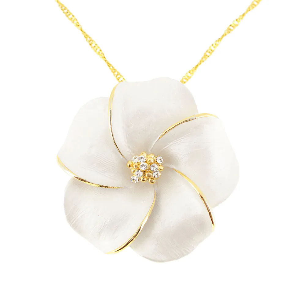 White Hawaiian Plumeria Swarovski Crystal Flower Pin Brooch And Pendant