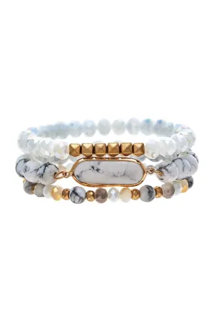 White Stone Bead Bracelet Set