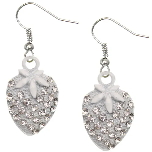White Strawberry Mini Rhinestone Earrings