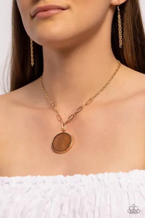 WOODn't Dream of It - Gold - Brown Wooden Disc Paparazzi Short Necklace