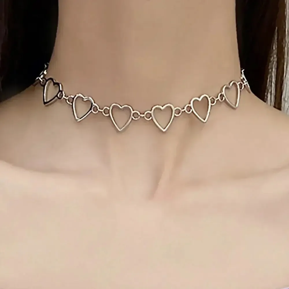 Y2K Heart Chain Necklace in Metal for Women