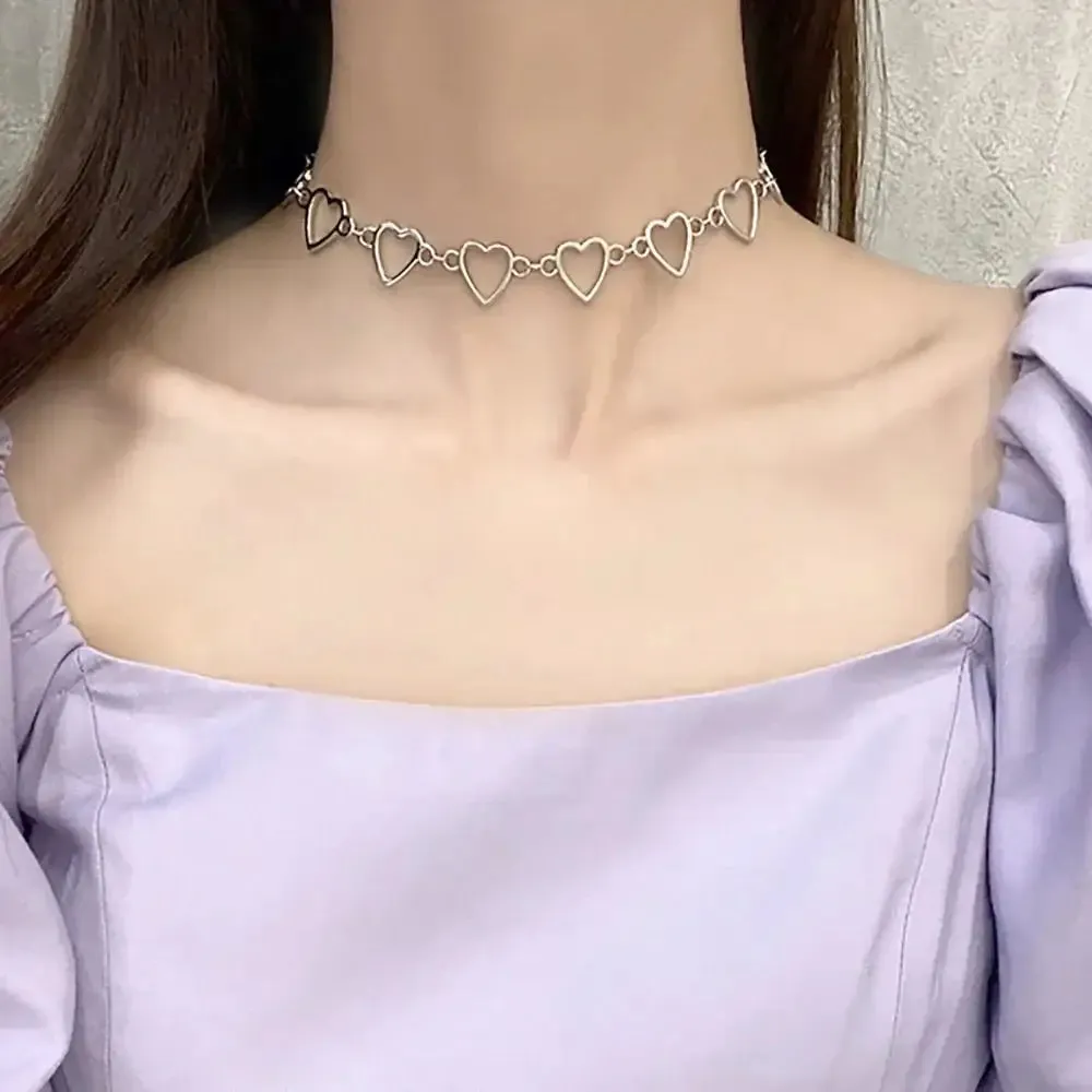 Y2K Heart Chain Necklace in Metal for Women