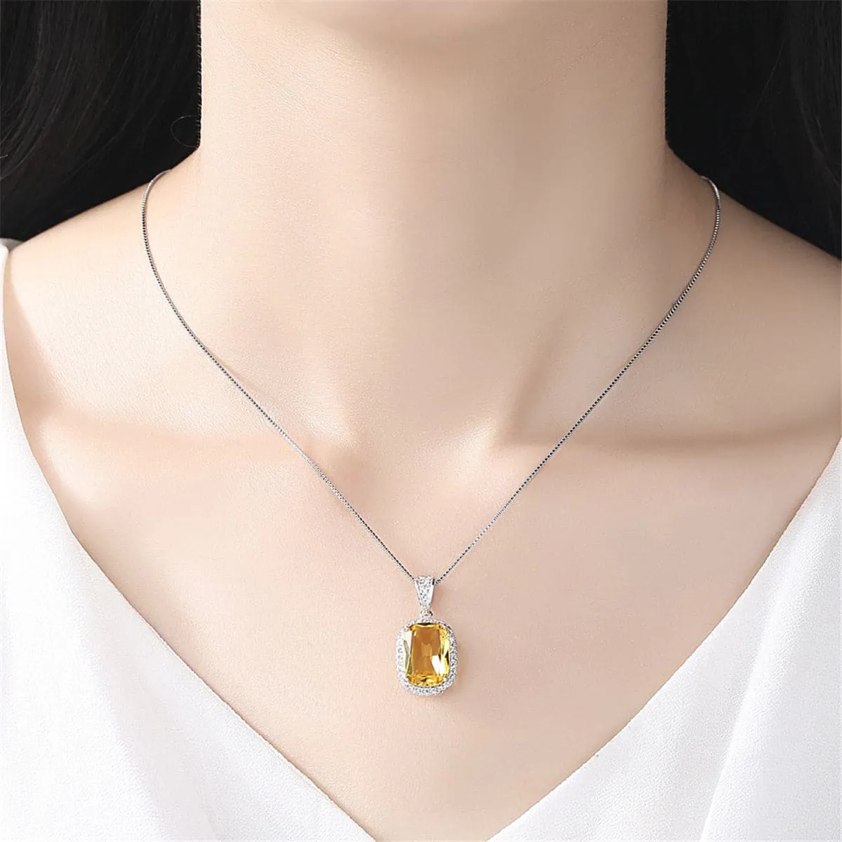 Yellow Crystal & Cubic Zirconia Silver-Plated Pendant Necklace