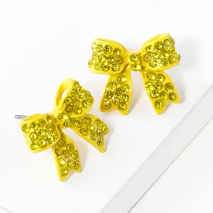 Yellow Crystal Rhinestone Bow Stud Earrings | 124739