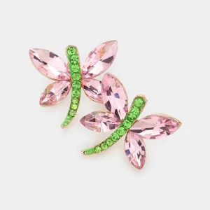 Young Girls Pink & Green Butterfly Crystal Earrings  | Little Girls Earrings |  605246