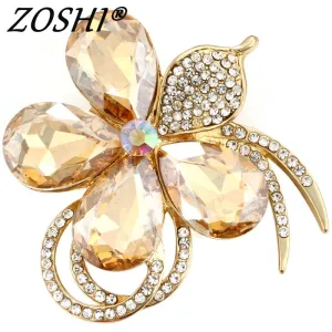 ZOSHI Brand Luxury Bijoux Large Crystal Flowers Brooches Gold Color Corsage Wedding Broach Bouquet Hijab Pin Broches Party Women